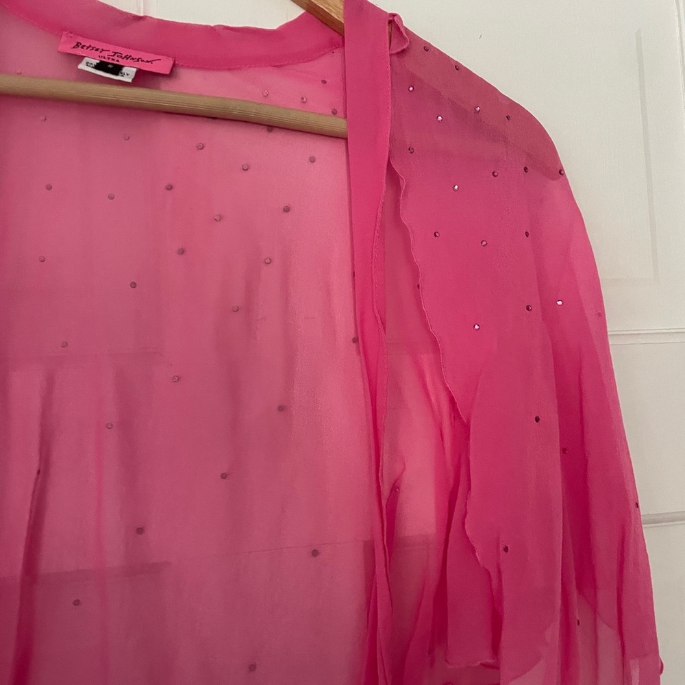 Rare Vintage 90s betsey johnson ultra pink rhinestone chiffon cape - Picture 4 of 8